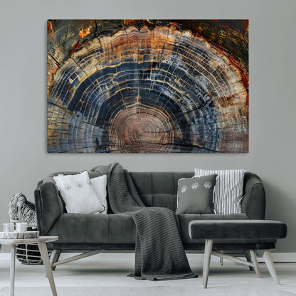 16193-MGV-CV-36X24-Tree Ring Wall Art – Abstract Wood Grain Canvas Print, Rustic Nature Texture Artwork Poster for Living Room, Bedroom, Office,