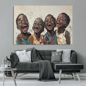 85256-MGV-CV-36X24-Joyful Children Wall Art – Colorful Kids Laughing Canvas Print, Uplifting Happiness Painting for Living Room, Office, Playroom or