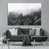 42578900-MGV-CV-36X24-Misty Pine Forest Wall Art – Tranquil Foggy Mountain Canvas Print, Nature Landscape Décor for Bedroom, Living Room, Cabin or