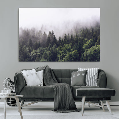 42578900-MGV-CV-36X24-Misty Forest Wall Art – Serene Mountain Pine Tree Canvas Print, Nature Landscape Decor for Bedroom, Living Room, Office or Rustic