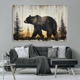 83875-MGV-CV-36X24-Sunset Bear Wall Art – Rustic Wildlife Canvas Print with Forest Silhouette, Cabin Lodge Decor for Living Room or Office