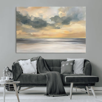 45544-MGV-CV-36X24-Ocean Sunset Wall Art – Serene Seascape Canvas Print with Golden Sky and Calm Water, Coastal Beach Artwork for Living Room,