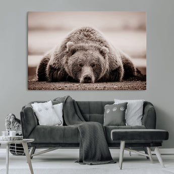 20611-MGV-CV-36X24-Grizzly Bear Wall Art – Majestic Wildlife Sepia Canvas Print, Rustic Nature Animal Artwork for Cabin, Lodge, Living Room, Bedroom,