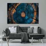 65231-MGV-CV-36X24-Blue and Gold Tree Ring Wall Art – Rustic Abstract Wood Slice Canvas Print, Modern Nature Inspired Artwork for Living Room,