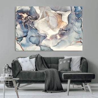 51497-MGV-CV-36X24-Abstract Blue and Gold Wall Art – Modern Fluid Ink Style Canvas Print, Elegant Contemporary Decor for Living Room, Office