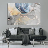 18176-MGV-CV-36X24-Abstract Fluid Wall Art – Modern Marble Ink Canvas Print with Blue, Gold, and Gray Tones, Contemporary Minimal Artwork Decor for