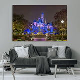 63560-MGV-CV-36X24-Fairy Tale Castle Wall Art – Magical Night Scene Canvas Print with Lights and Gardens, Fantasy Architecture Artwork for Living