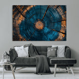 13398-MGV-CV-36X24-Tree Ring Wall Art – Abstract Wood Grain Canvas Print with Blue and Orange Accents, Rustic Nature Inspired Artwork for Living
