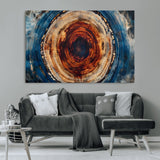 90395-MGV-CV-36X24-Tree Ring Wall Art – Abstract Wood Grain Canvas Print with Fiery Red and Blue Tones, Bold Rustic Nature Inspired Artwork Decor for
