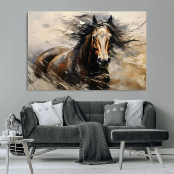 53001-MGV-CV-36X24-Wild Horse Wall Art – Majestic Stallion Canvas Print with Flowing Mane, Rustic Western Style Painting for Living Room, Office or