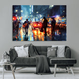 94605-MGV-CV-36X24-City Jazz Night Wall Art – Vibrant Music Canvas Print Featuring Saxophone, Guitar and Bass Players, Urban Street Scene Artwork for