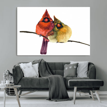 67752-MGV-CV-36X24-Cardinal Couple Wall Art – Male and Female Cardinal Canvas Print, Romantic Bird Artwork for Nature Lovers, Living Room, Bedroom,