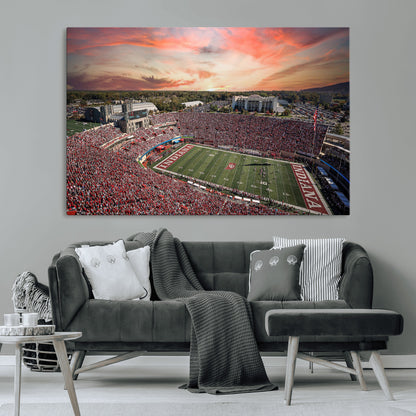 51135-MGV-CV-36X24-Indiana Hoosiers Stadium Wall Art – Panoramic Football Canvas Print with Game Day Crowd and Sunset Sky, Sports Artwork for Man
