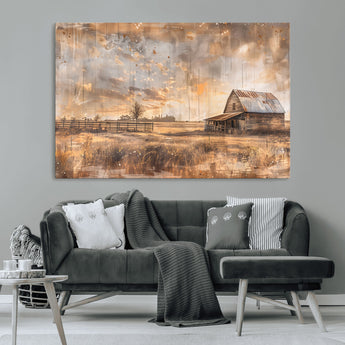 FARM2-MGV-CV-36X24-Rustic Farmhouse Wall Art Canvas Print, Framed Old Barn Art Picture Print, Southwestern Farmhouse Perfect Rustic Decor Artwork