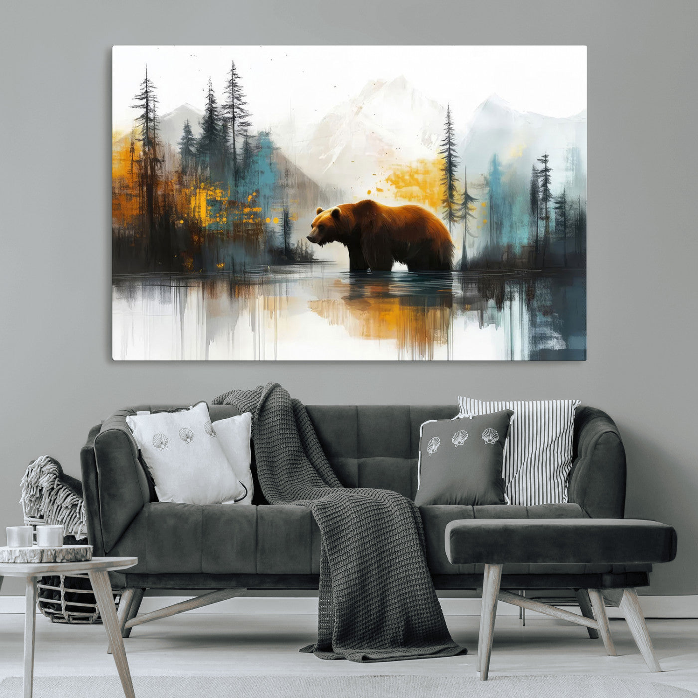 50308-MGV-CV-36X24-Bear Wilderness Wall Art – Mountain Forest Canvas Print, Rustic Cabin Decor with Wildlife Landscape, Nature Artwork for Lodge,