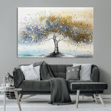 24771-MGV-CV-36X24-Silver Tree Wall Art Canvas Print, Framed Golden Leaves Art Picture Print, Metallic Tree Perfect Minimalist Luxury Decor Artwork