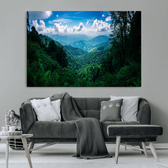 74439378-MGV-CV-36X24-Tropical Jungle Wall Art Canvas Print, Framed Lush Valley Art Picture Print, Forest Mountains Perfect Tropical Wilderness Decor