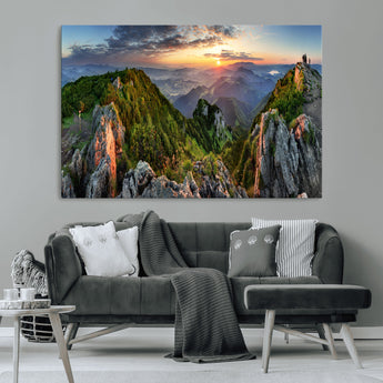 51582565-MGV-CV-36X24-Mountain Sunrise Panorama Wall Art – Scenic Landscape Canvas Print, Hiking Adventure Nature Photography, Large Mountain Range Wall