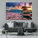 32331262-MGV-CV-36X24-Mount Fuji Japan Wall Art – Cherry Blossom Landscape Canvas Print, Chureito Pagoda Sunset Photography, Japanese Nature Travel