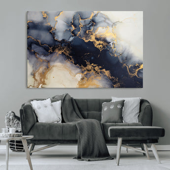 41136487-MGV-CV-36X24-Black Marble Wall Art Canvas Print, Framed Gold Veins Art Picture Print, Abstract Texture Perfect Moody Luxe Decor Artwork