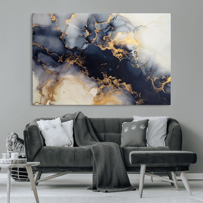 41136487-MGV-CV-36X24-Black Marble Wall Art Canvas Print, Framed Gold Veins Art Picture Print, Abstract Texture Perfect Moody Luxe Decor Artwork