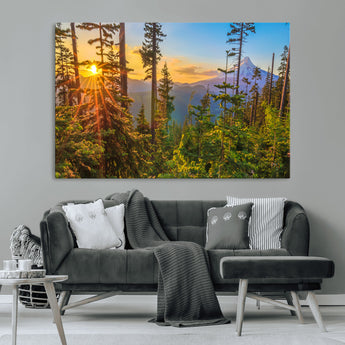 83544043-MGV-CV-36X24-Forest Sunset Wall Art Canvas Print, Framed Sunset Trees Art Picture Print, Green Pines Perfect Rustic Nature Decor Artwork