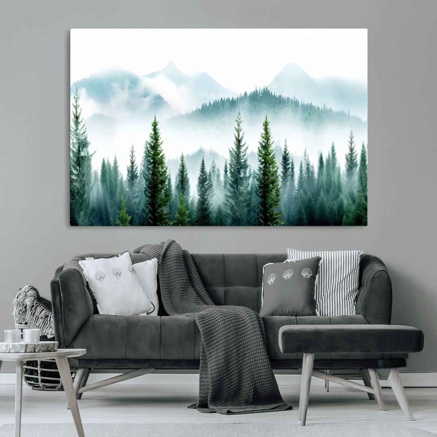 16716676-MGV-CV-36X24-Pine Forest Wall Art Canvas Print, Framed Misty Mountains Art Picture Print, Foggy Trees Perfect Moody Forest Decor Artwork