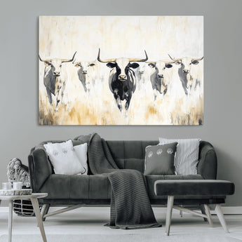 40397799-MGV-CV-36X24-Texas Longhorn Wall Art Canvas Print, Framed Rustic Herd Art Picture Print, Western Bull Perfect Neutral Western Decor Artwork
