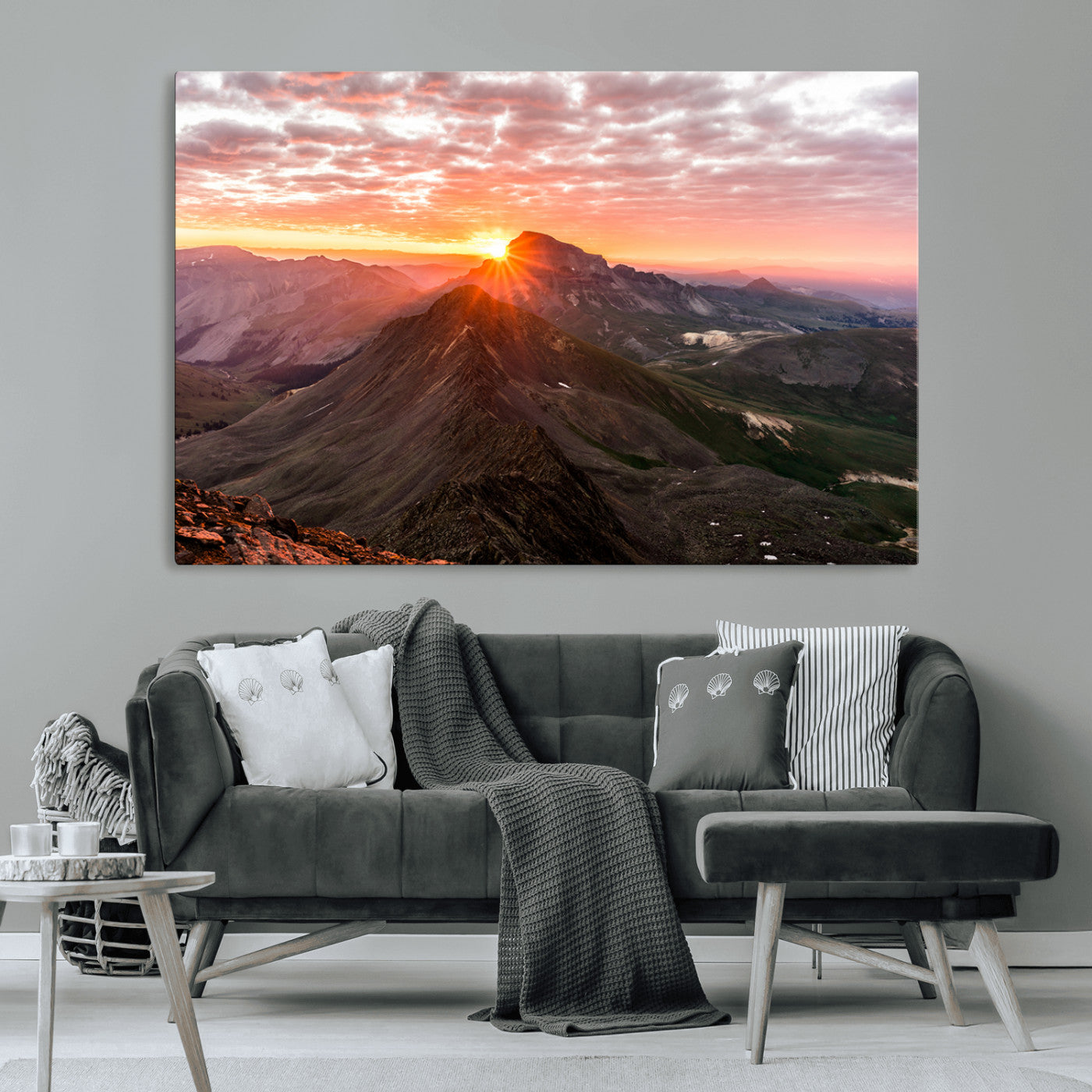 50957419-MGV-CV-36X24-Mountain Sunrise Wall Art Canvas Print, Framed Alpine Ridge Art Picture Print, Mountain Range Perfect Vibrant Rustic Decor Artwork