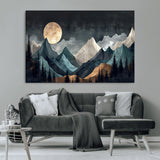 11060882-MGV-CV-36X24-Moonlit Mountains Wall Art Canvas Print, Framed Forest Silhouette Art Picture Print, Night Landscape Perfect Modern Forest Decor