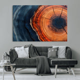 57732250-MGV-CV-36X24-Tree Ring Abstract Wall Art – Blue Orange Wood Grain Canvas Print, Modern Rustic Nature Artwork for Living Room, Office,