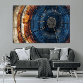 60099360-MGV-CV-36X24-Blue Tree Ring Wall Art – Rustic Wood Grain Canvas Print, Modern Abstract Artwork with Natural Texture for Living Room, Bedroom,
