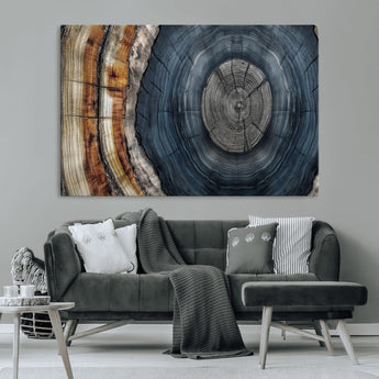 91368647-MGV-CV-36X24-Tree Ring Wall Art – Natural Rustic Wood Texture Canvas Print, Farmhouse Log Cabin Decor, Framed Abstract Tree Stump for Living