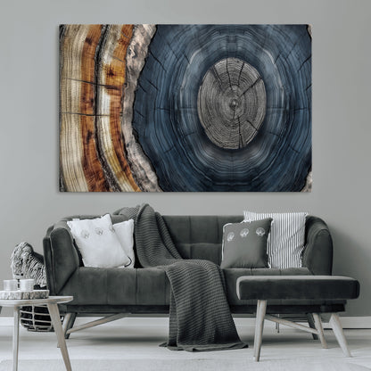 91368647-MGV-CV-36X24-Tree Ring Wall Art – Natural Rustic Wood Texture Canvas Print, Farmhouse Log Cabin Decor, Framed Abstract Tree Stump for Living