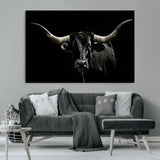 37531960-MGV-CV-36X24-Black Longhorn Bull Wall Art – Dramatic Western Cattle Canvas Print, Rustic Farmhouse Animal Artwork for Living Room, Bedroom,