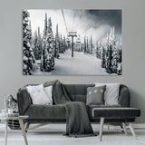 31156828-MGV-CV-36X24-Snowy Pines Wall Art Canvas Print, Framed Ski Lift Art Picture Print, Winter Forest Perfect Moody Lodge Decor Artwork