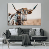 70414966-MGV-CV-36X24-Texas Longhorn Wall Art Canvas Print, Framed Speckled Cow Art Picture Print, Horned Bull Perfect Rustic Western Decor Artwork