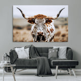 76294381-MGV-CV-36X24-Texas Longhorn Wall Art Canvas Print, Framed Spotted Cow Art Picture Print, Horned Cattle Perfect Rustic Western Decor Artwork