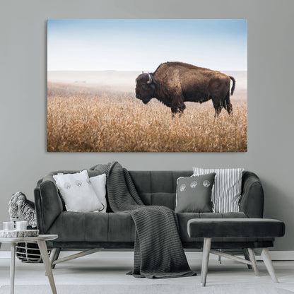 91267849-MGV-CV-36X24-Wild Bison Wall Art Canvas Print, Framed Bison in Prairie Art Picture Print, Rustic Western Perfect Rustic Western Decor Artwork