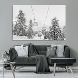 55003599-MGV-CV-36X24-Snowy Ski Lift Wall Art Canvas Print, Framed Winter Forest Art Picture Print, Ski lift Ride Perfect Winter Lodge Decor Artwork
