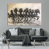 56089591-MGV-CV-36X24-Galloping Horses Wall Art Canvas Print, Framed Wild Stallions Art Picture Print, Horse Herd Sketch Perfect Monochrome Dynamic