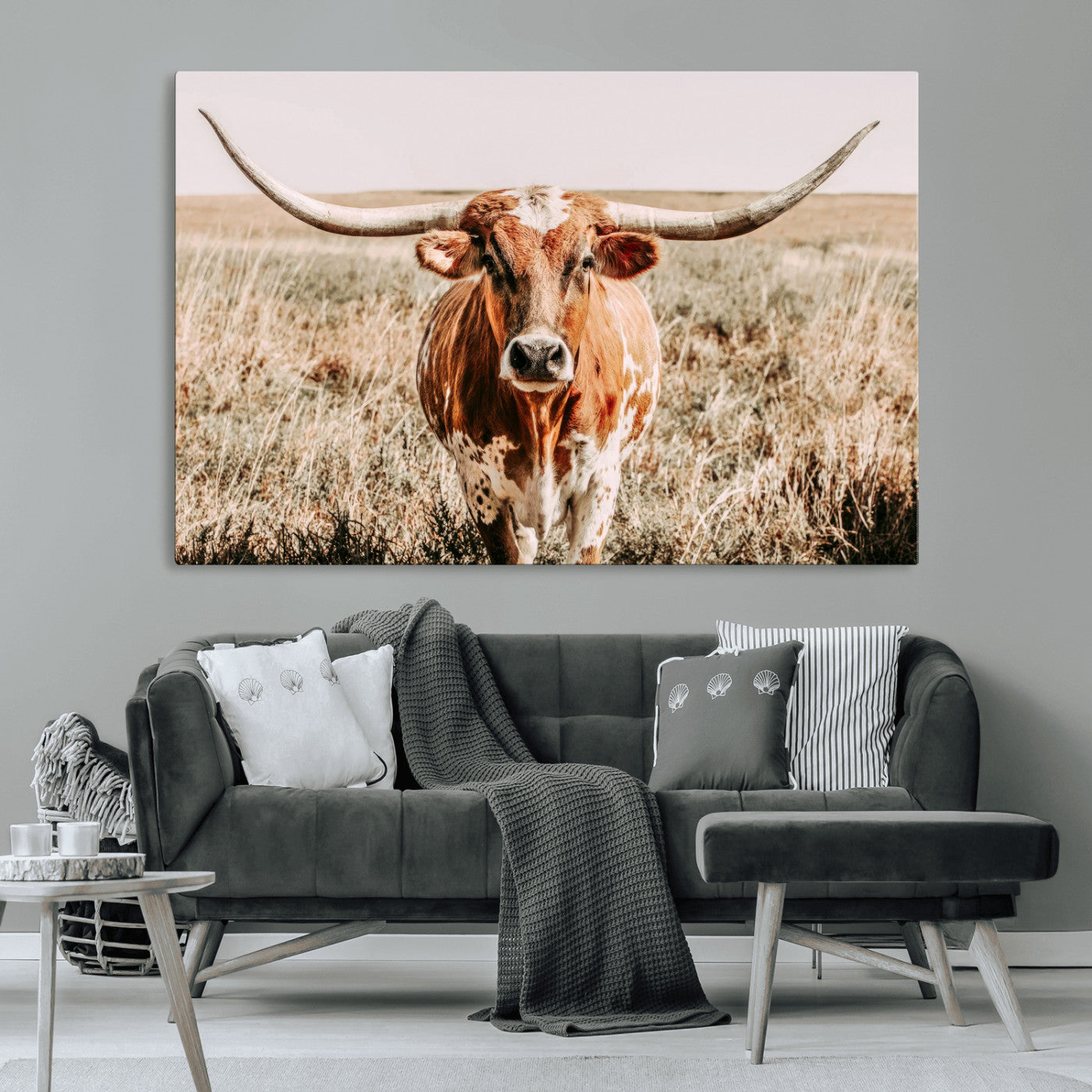 54986862-MGV-CV-36X24-Majestic Longhorn Wall Art – Canvas Print of Graceful Strength & Bold Spirit, Wild Plains Beauty Nature Inspired Rustic Decor for