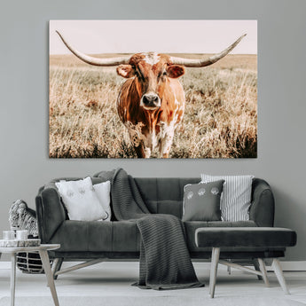 54986862-MGV-CV-36X24-Majestic Longhorn Wall Art – Canvas Print of Graceful Strength & Bold Spirit, Wild Plains Beauty Nature Inspired Rustic Decor for