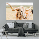 21060648-MGV-CV-36X24-Texas Longhorn Wall Art Canvas Print, Framed Speckled Cow Art Picture Print, Rustic Bull Perfect Rustic Western Decor Artwork