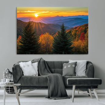 36964931-MGV-CV-36X24-Autumn Mountains Wall Art Canvas Print, Framed Sunset Glow Forest Art Picture Print, Golden Trees Perfect Vibrant Nature Decor