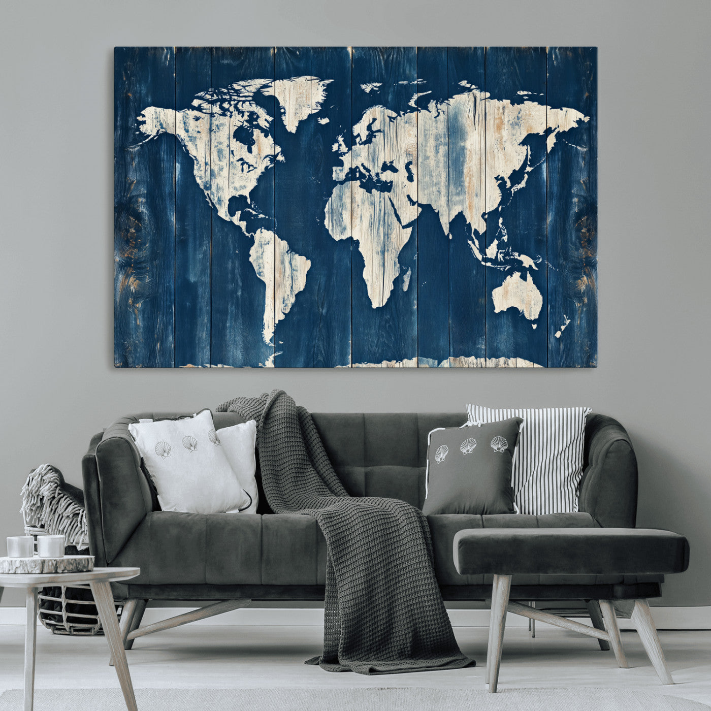 13377812-MGV-CV-36X24-World Map Wall Art Canvas Print, Framed Rustic Map Art Picture Print, Wooden World Map Perfect Vintage Decor Artwork for Home,