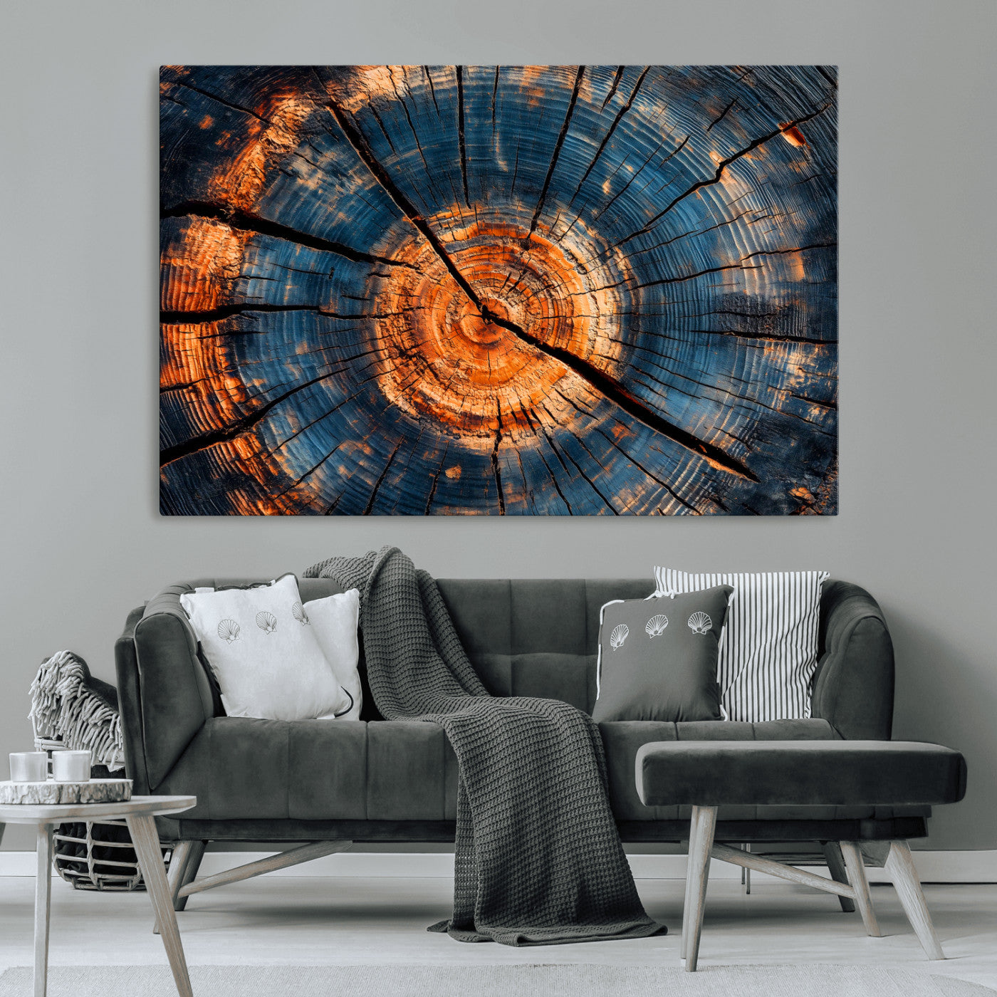 81894502-MGV-CV-36X24-Burnt Wood Wall Art Canvas Print, Framed Aged Timber Art Picture Print, Rustic Tree Slice Perfect Rustic Decor Artwork for Home,