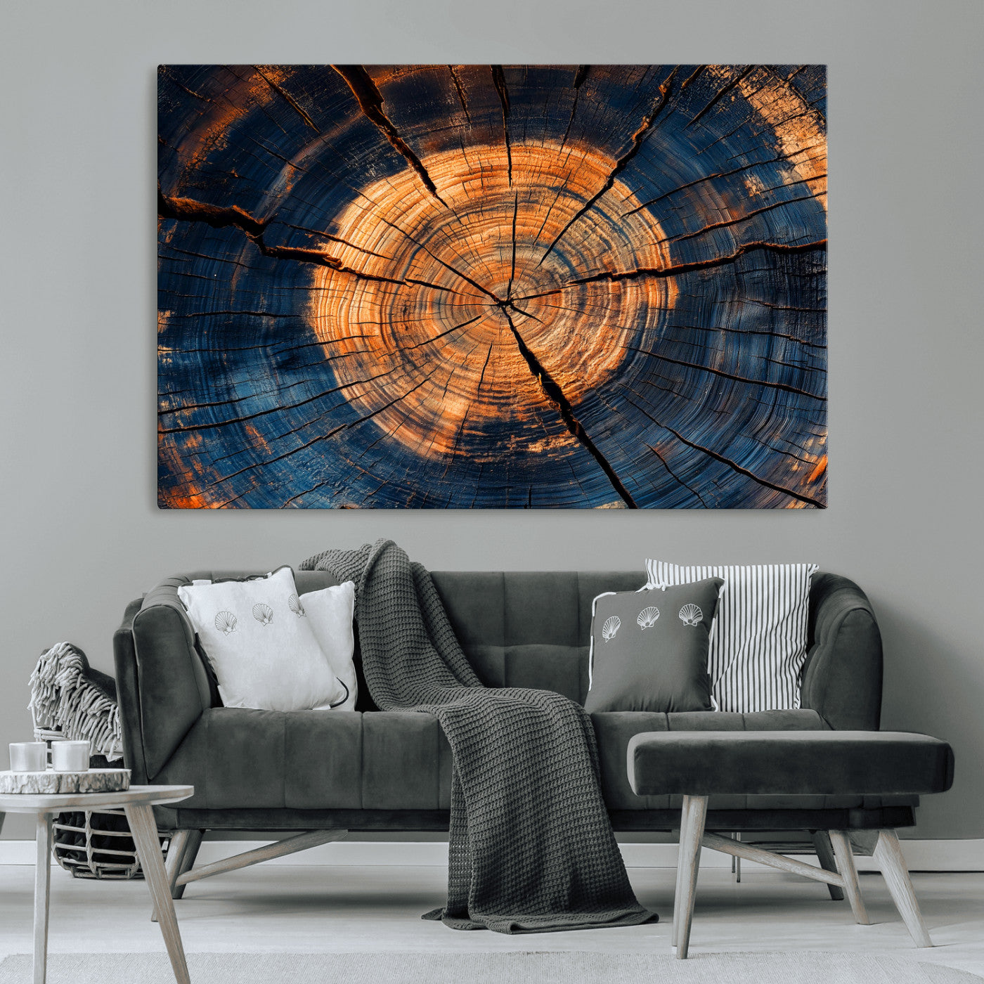 18975622-MGV-CV-36X24-Burnt Wood Wall Art Canvas Print, Framed Aged Timber Art Picture Print, Rustic Tree Slice Perfect Rustic Decor Artwork for Home,