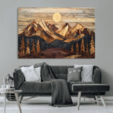 39116082-MGV-CV-36X24-Wood Mountain Landscape Wall Art Canvas Print, Framed Sunset Hills Art Picture Print, Abstract Nature Perfect Boho Decor Artwork