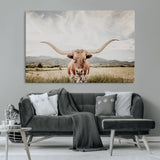 80054319-MGV-CV-36X24-Longhorn Wall Art – Rustic Western Canvas Print, Majestic Bull Artwork for Farmhouse, Ranch or Living Room
